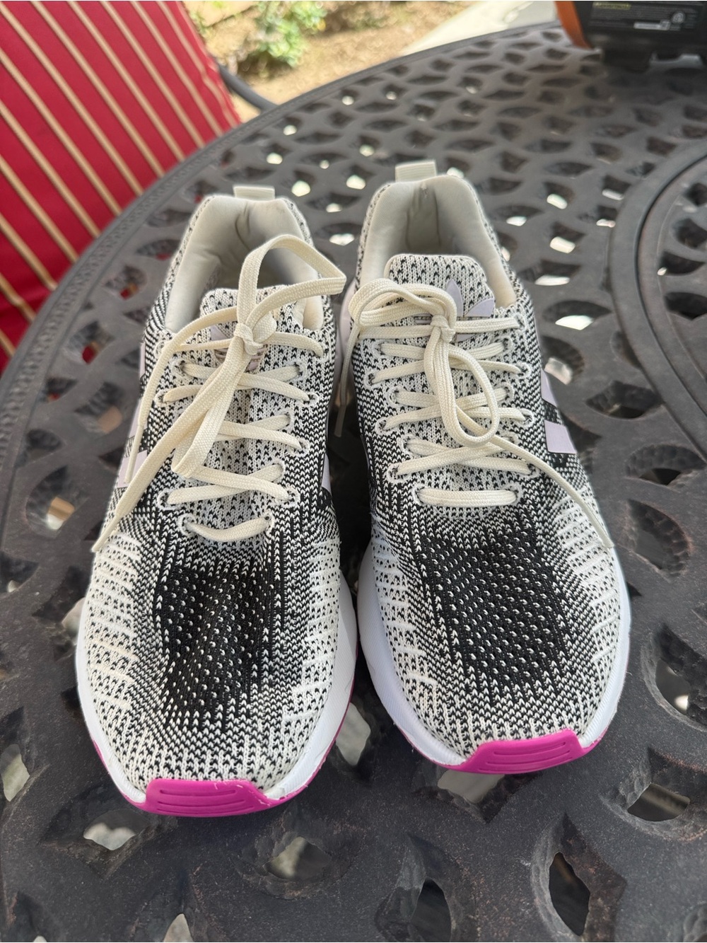 adidas Black, White & Pink Knit Running Sneakers